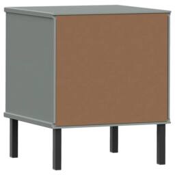 Berkfield Home Beautiful Bedside Cabinet with Metal Legs Grey Solid Wood Pine OSLO - thumbnail 7