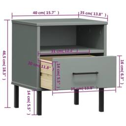 Berkfield Home Beautiful Bedside Cabinet with Metal Legs Grey Solid Wood Pine OSLO - thumbnail 8