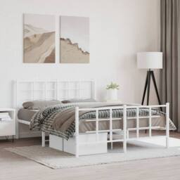 Berkfield Home Metal Bed Frame without Mattress with Footboard White 135x190cm - Size: 135x190 cm - thumbnail 2
