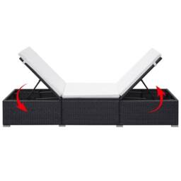 Berkfield Home Sun Lounger with Cream White Cushion Poly Rattan Black - thumbnail 6
