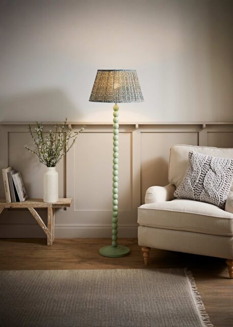 ValueLights Bobbin Bobbles Floor Lamp with Floral Pleated Tapered Lamp Shade in Pale Green - image 1