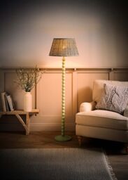 ValueLights Bobbin Bobbles Floor Lamp with Floral Pleated Tapered Lamp Shade in Pale Green - thumbnail 2