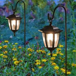 2 Pack Solar Powered LED Hanging Garden Lanterns with Shepherds Hooks - thumbnail 1