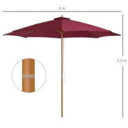 Nordara Wooden Garden Parasol Sun Shade Outdoor Umbrella Canopy in Red - thumbnail 2