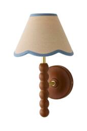 ValueLights Bobbins Walnut Bobble Wall Light & Linen Trim Lamp Shade & Bulb in Baby Blue - thumbnail 6