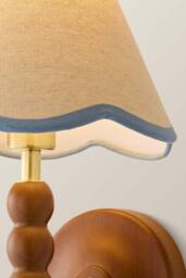 ValueLights Bobbins Walnut Bobble Wall Light & Linen Trim Lamp Shade & Bulb in Baby Blue - thumbnail 4