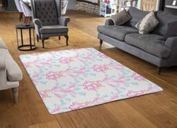 Benjamin Tate Design Pink & Blue Flower Design Rug in Natural - Size: Large - thumbnail 2