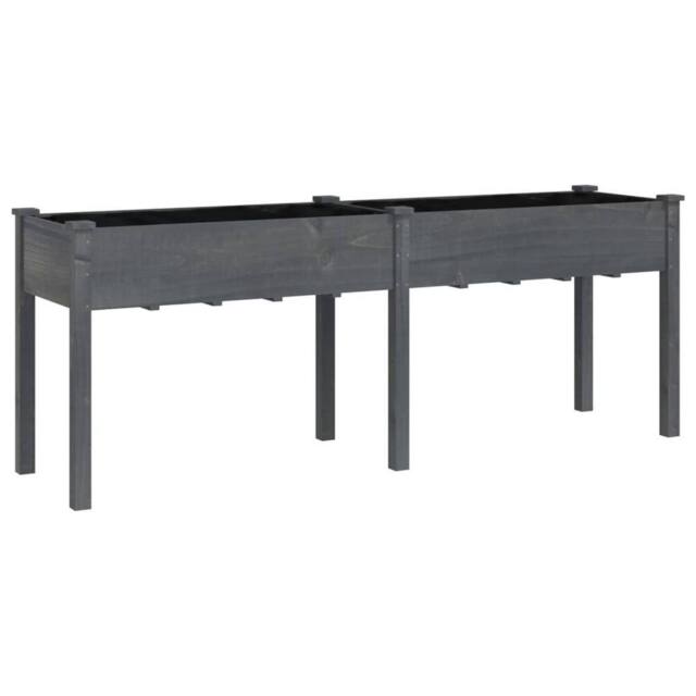 Berkfield Home Planter with Liner Grey 203x53x76 cm Solid Wood Fir - Size: 203 x 53 x 76 cm - image 1