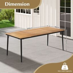 Gymax 8-Person Patio Table 200 x 90cm Dining Table With 5cm Umbrella Hole in Khaki - Size: 200 x 90 cm - thumbnail 2