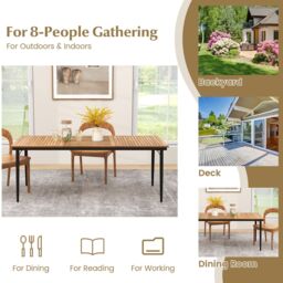 Gymax 8-Person Patio Table 200 x 90cm Dining Table With 5cm Umbrella Hole in Khaki - Size: 200 x 90 cm - thumbnail 9
