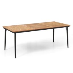 Gymax 8-Person Patio Table 200 x 90cm Dining Table With 5cm Umbrella Hole in Khaki - Size: 200 x 90 cm - thumbnail 1
