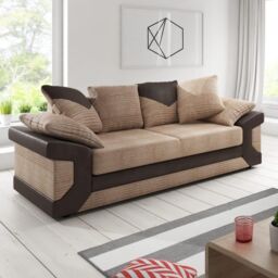 Furnishings For Less UK Dino Large Fabric 3 Seater Sofa - Scatter Back Cushions in Brown - thumbnail 1