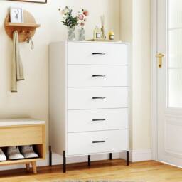 Gymax Modern Tall Chest of Drawers 5-Drawer Dresser Bedroom Organizer in White - thumbnail 6
