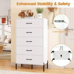Gymax Modern Tall Chest of Drawers 5-Drawer Dresser Bedroom Organizer in White - thumbnail 8