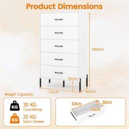 Gymax Modern Tall Chest of Drawers 5-Drawer Dresser Bedroom Organizer in White - thumbnail 2