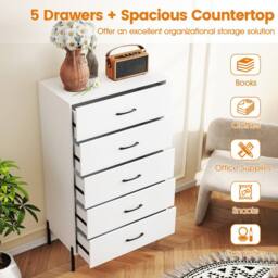 Gymax Modern Tall Chest of Drawers 5-Drawer Dresser Bedroom Organizer in White - thumbnail 4