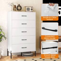Gymax Modern Tall Chest of Drawers 5-Drawer Dresser Bedroom Organizer in White - thumbnail 7