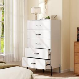 Gymax Modern Tall Chest of Drawers 5-Drawer Dresser Bedroom Organizer in White - thumbnail 5