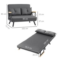 Wyld Haus Dima Velvet Dark Grey 4 in 1 Convertible Double Sofa Bed Wood Armrests - thumbnail 4