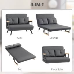 Wyld Haus Dima Velvet Dark Grey 4 in 1 Convertible Double Sofa Bed Wood Armrests - thumbnail 5