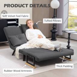 Wyld Haus Dima Velvet Dark Grey 4 in 1 Convertible Double Sofa Bed Wood Armrests - thumbnail 7