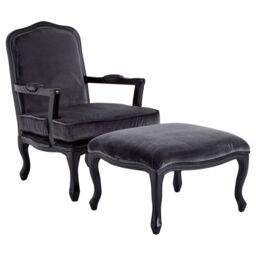 Orsina Modern Grey Velvet Chair & Footstool, Comfortable Chair & Footstool Set, Velvet Upholstered Chair - thumbnail 6