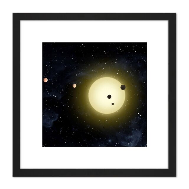 Artery8 Space NASA Star Kepler11 Planet System Illustration 8X8 Inch Square Wooden Framed Wall Art Print Picture with Mount in Black - image 1