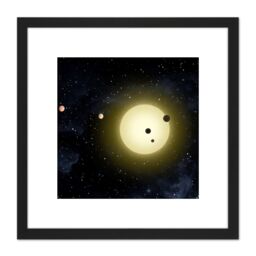 Artery8 Space NASA Star Kepler11 Planet System Illustration 8X8 Inch Square Wooden Framed Wall Art Print Picture with Mount in Black - thumbnail 1
