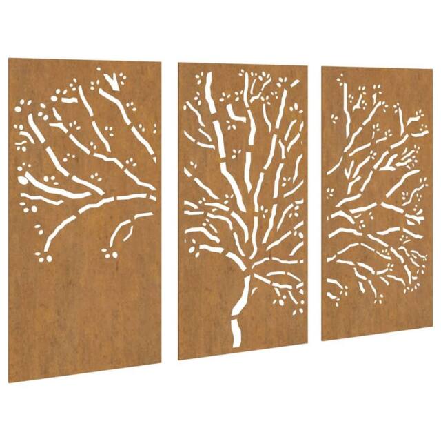 Berkfield Home Garden Wall Decorations 3 pcs 105x55 cm Corten Steel Tree Design in Brown - image 1