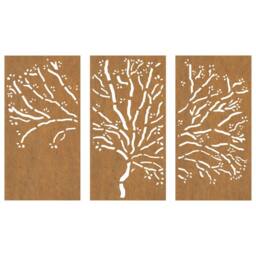 Berkfield Home Garden Wall Decorations 3 pcs 105x55 cm Corten Steel Tree Design in Brown - thumbnail 4