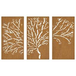 Berkfield Home Garden Wall Decorations 3 pcs 105x55 cm Corten Steel Tree Design in Brown - thumbnail 5