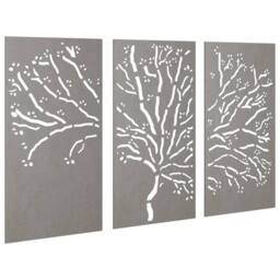 Berkfield Home Garden Wall Decorations 3 pcs 105x55 cm Corten Steel Tree Design in Brown - thumbnail 3