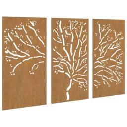 Berkfield Home Garden Wall Decorations 3 pcs 105x55 cm Corten Steel Tree Design in Brown