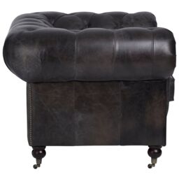 Orsina Dark Grey Chair, Leather Upholstered Ocassional Chair, Plush Patio Chair, Armchair With Button Tufted Backrest - thumbnail 5