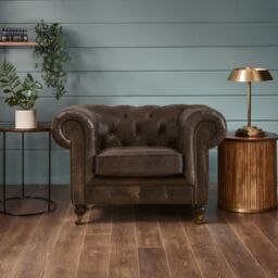 Orsina Dark Grey Chair, Leather Upholstered Ocassional Chair, Plush Patio Chair, Armchair With Button Tufted Backrest