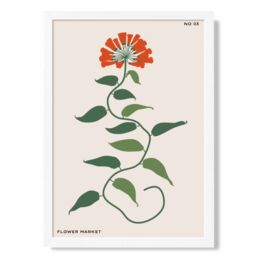 ARTZE Orange & Green Floral Flower Market Minimalist Framed Print SIZE: A2 with White Frame - Size: A4 - thumbnail 1