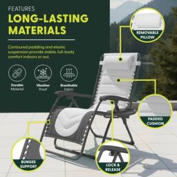 Keplin Set of 2 XXL Premium Heavy Duty Padded Zero Gravity Chairs in Grey - thumbnail 7