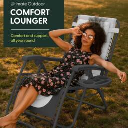 Keplin Set of 2 XXL Premium Heavy Duty Padded Zero Gravity Chairs in Grey - thumbnail 9