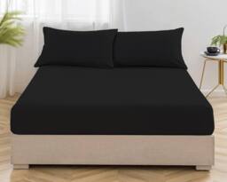 Homes-Linen Non Iron Polycotton Fitted Sheet 25cm Deep Easy Care in Black - Size: King - thumbnail 2