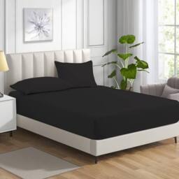 Homes-Linen Non Iron Polycotton Fitted Sheet 25cm Deep Easy Care in Black - Size: King