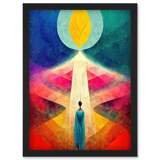Artery8 Into The Light Abstract Spiritual Painting Artwork Framed Wall Art Print A4 in Black - image 1