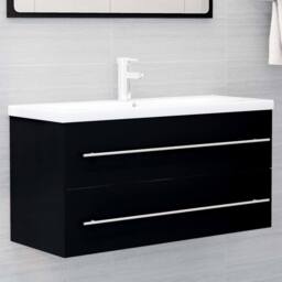 Berkfield Home Sink Cabinet with Built-in Basin Black Engineered Wood - thumbnail 2