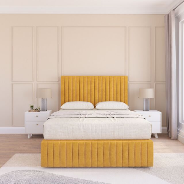 Sloomy Madison Divan Bed Set With No drawers & Matching Footboard - Plush Velvet in Gold - Size: King - image 1