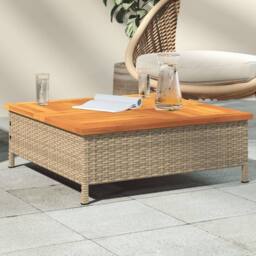 Berkfield Home Garden Table Beige 70x70x25 cm Rattan & Acacia Wood - Size: 70 x 70 x 25 cm - thumbnail 1