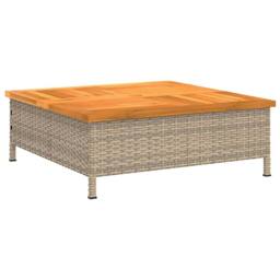 Berkfield Home Garden Table Beige 70x70x25 cm Rattan & Acacia Wood - Size: 70 x 70 x 25 cm - thumbnail 2