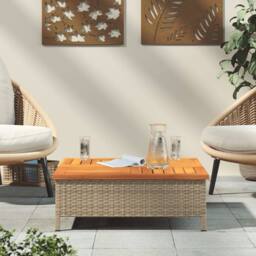 Berkfield Home Garden Table Beige 70x70x25 cm Rattan & Acacia Wood - Size: 70 x 70 x 25 cm - thumbnail 3