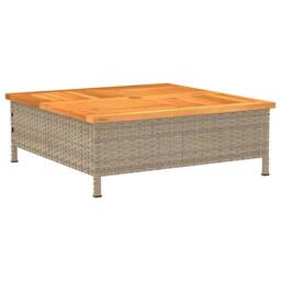 Berkfield Home Garden Table Beige 70x70x25 cm Rattan & Acacia Wood - Size: 70 x 70 x 25 cm - thumbnail 7