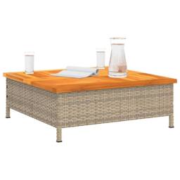 Berkfield Home Garden Table Beige 70x70x25 cm Rattan & Acacia Wood - Size: 70 x 70 x 25 cm - thumbnail 4