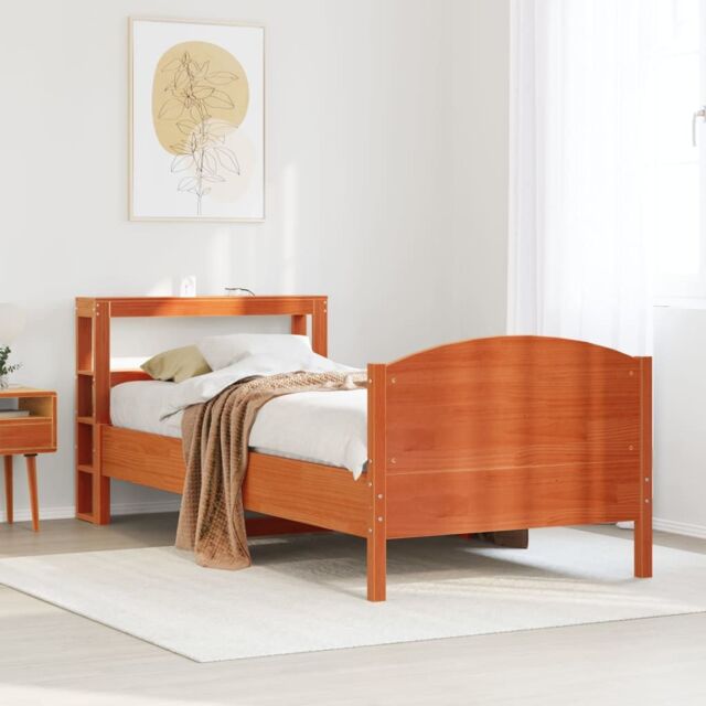 Berkfield Home Bed Frame without Mattress Wax Brown 75x190 cm Small Single Solid Wood Pine - image 1