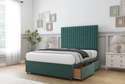 "Sloomy Manhattan Plush Divan Bed Base No Drawers With 26"" Strutted Headboard in Emerald - Size: Super King" - thumbnail 4